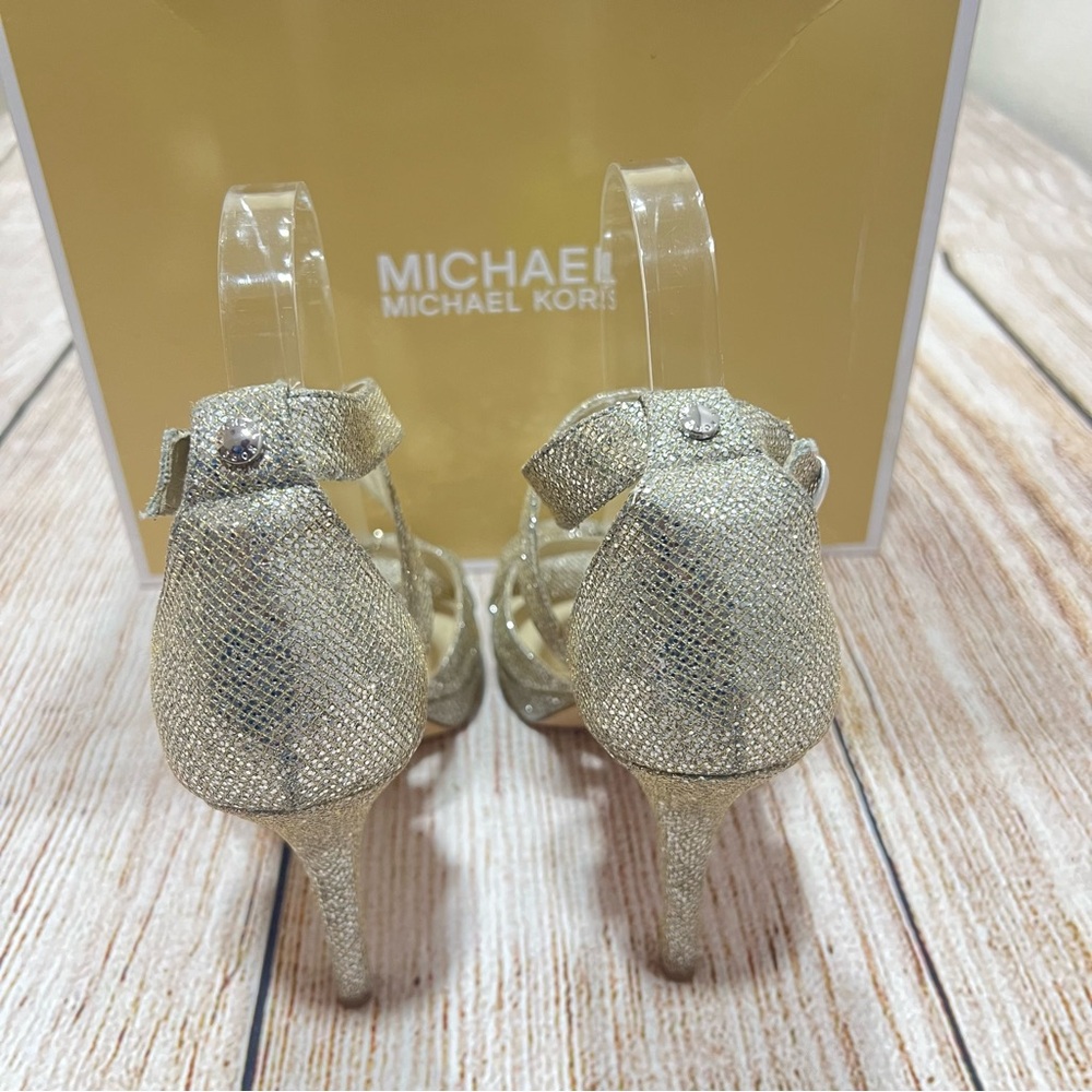 Michael Kors Silver Strap Up Heels Sz 9 - Picture 3 of 5